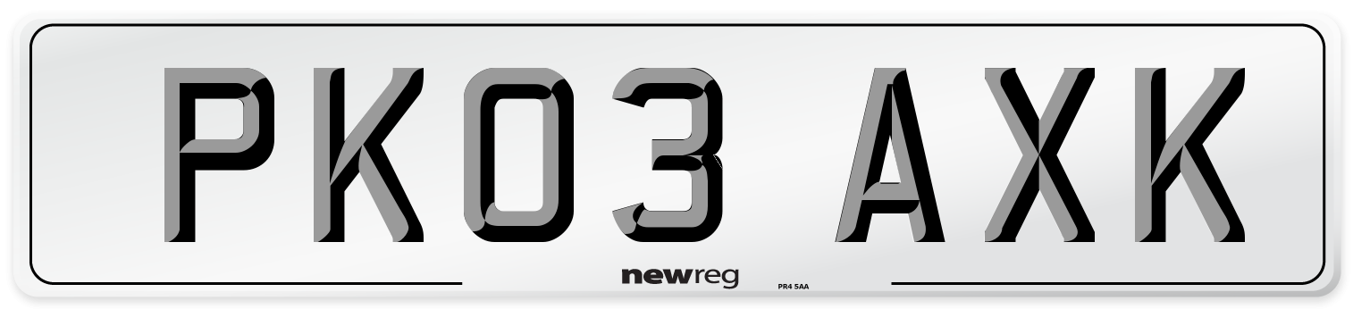 PK03 AXK Number Plate from New Reg